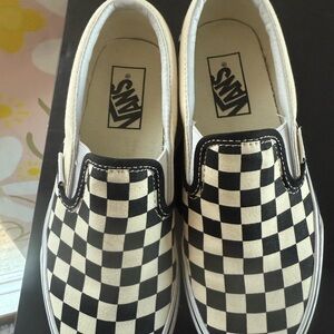 Vans Black and Cream Checkerboard Slip-Ons